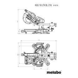 Metabo Akku-Kappsäge KGS 18 LTX BL 216 (614216810) mit Zugfunktion 18V 2x8Ah LiHD + ASC 145