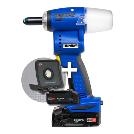 Gesipa Aktion - Lass Dein Projekt strahlen! Birdie inkl. 2x CAS Li-Ion Akku 2,0 Ah / 1x Ladegerät in L-Boxx und 1x SCANGRIP Flut