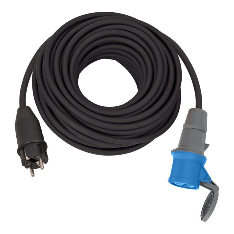 Brennenstuhl Adapterkabel/CEE-Adapter mit Schutzkontakt-Stecker und CEE-Kupplung (25m Kabel in Schwarz, H07RN-F 3G2,5, 230V/16A,