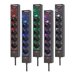 Brennenstuhl Gaming Steckdosenleiste GSL 05 USB mit LED Beleuchtung (5-fach beleuchtete Mehrfachsteckdose für Gaming-Setup mit L