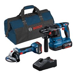 Bosch Combo Kit 2-tlg. 18V: GWS 18V-7 + GBH 18V-22 + 2 x Akku 4.0Ah, Schnellladegerät