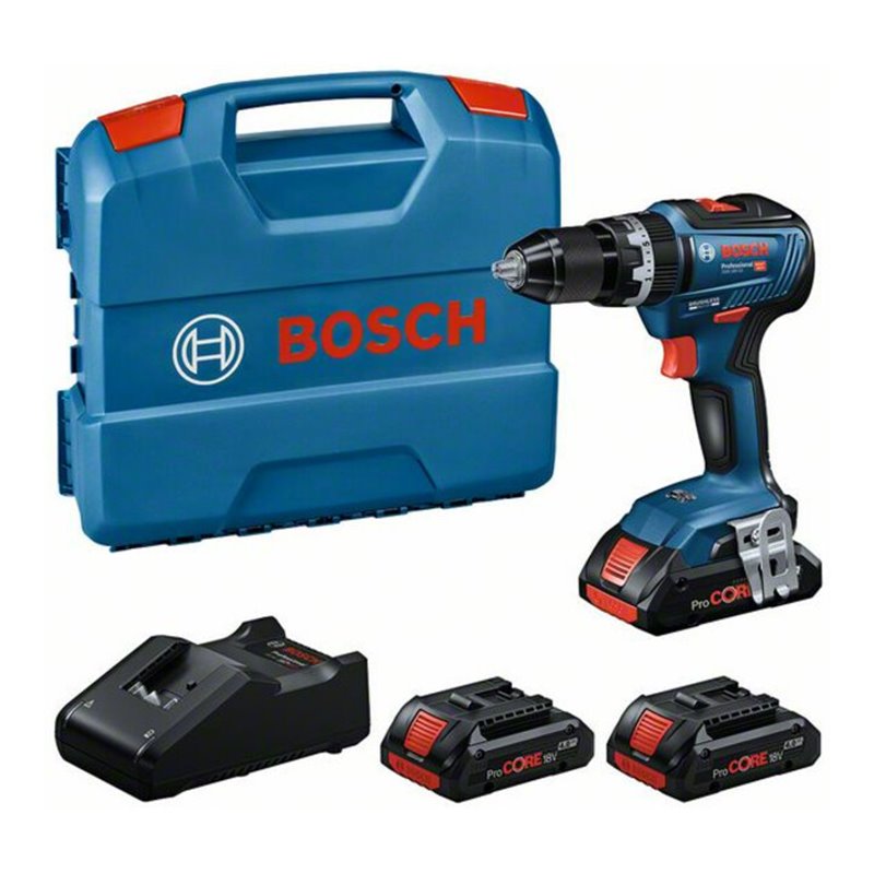 Bosch Akku-Schlagbohrschrauber GSB 18V-55, 3 Akkus ProCORE18V 4.0Ah, Ladegerät und L-Case