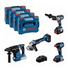 Bosch Combo Kit Set mit 4x 18V: GSR18V-110C/GDX18V-210C/GWS18V-10/GBH 18V-24C, 3x Akku