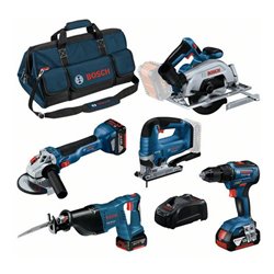 Bosch Combo Kit Set, 5 18V: GSR 18V-55/GWS 18V-10/GKS 18V-57-2/GSA 18V-LI/GST 18V-125B