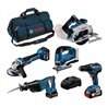 Bosch Combo Kit Set, 5 18V: GSR 18V-55/GWS 18V-10/GKS 18V-57-2/GSA 18V-LI/GST 18V-125B