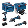Bosch Combo Kit Set mit 4 18V-Werkzeugen: GSR, GWS, GKM, GGS, 3 x Akku