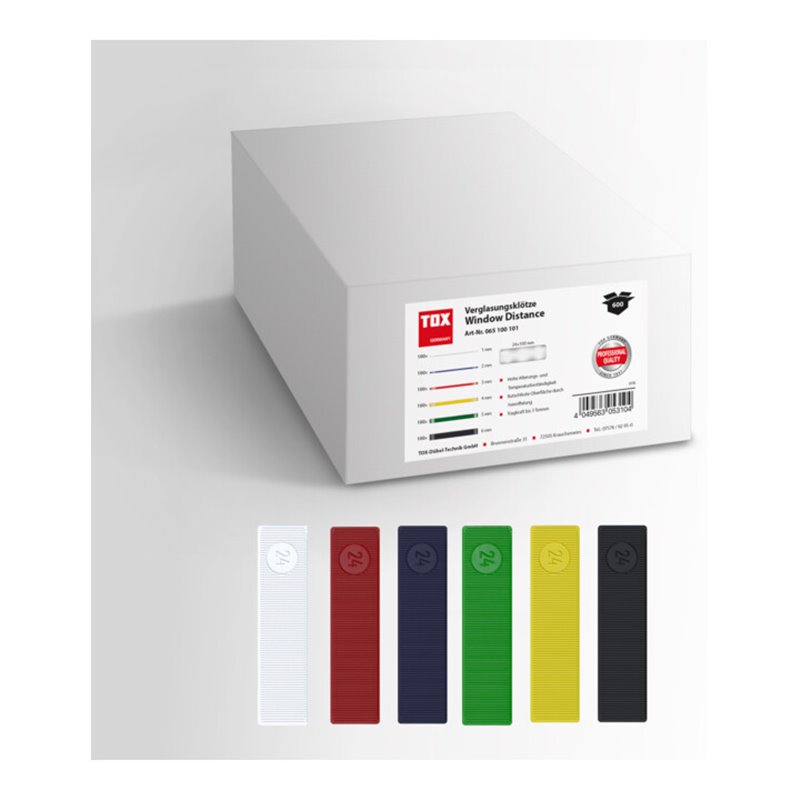 TOX Verglasungsklötze 24x100 mm Window Distance Sortiment 1,2,3,4,5,6 mm (600 Stk.)
