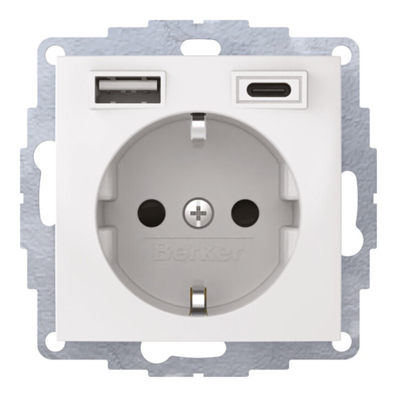 Berker Steckdose SCHUKO/USB polarweiß glänzend 48048989