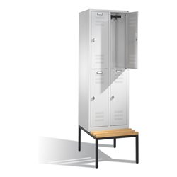 C+P Spind doppelstöckig Serie 128, Garderobenschrank auf untergebauter Sitzbank