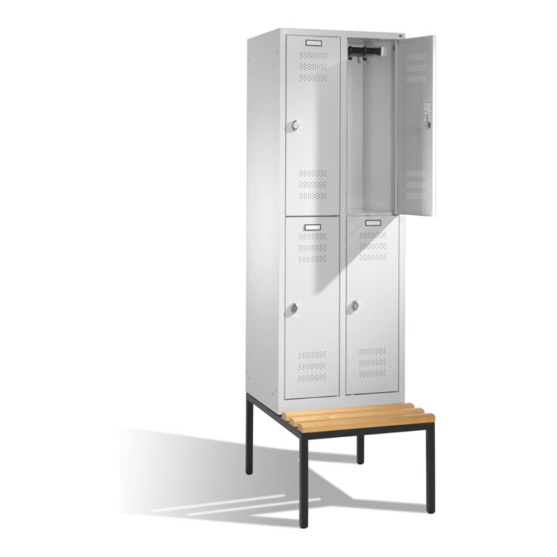 C+P Spind doppelstöckig Serie 128, Garderobenschrank auf untergebauter Sitzbank