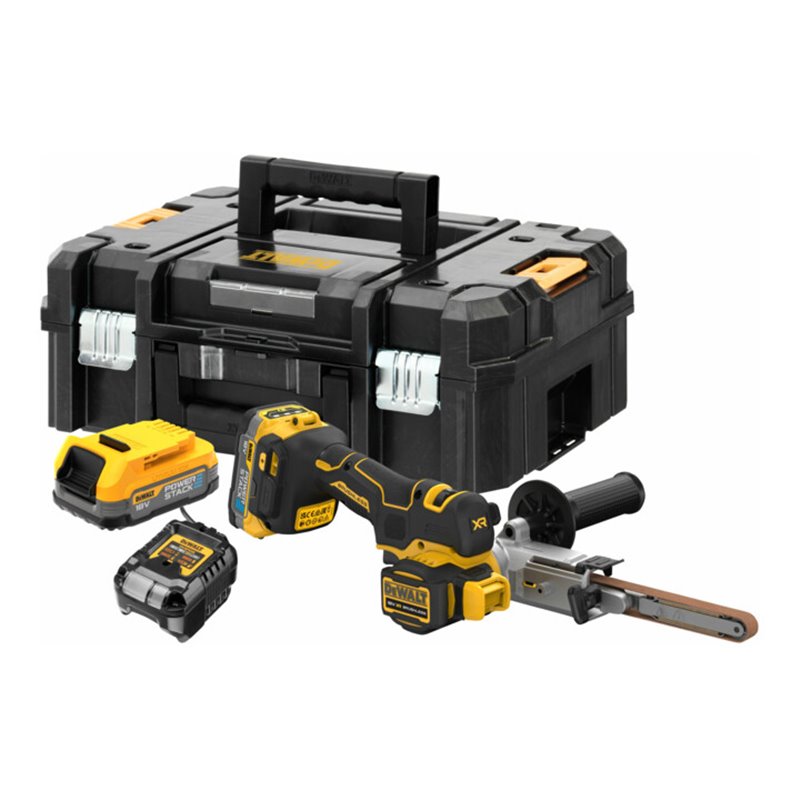 DEWALT Akku-Bandfeile inkl. 2x Powerstack Akku (18 Volt / 1,7 Ah) mit Pouch-Akku Technologie