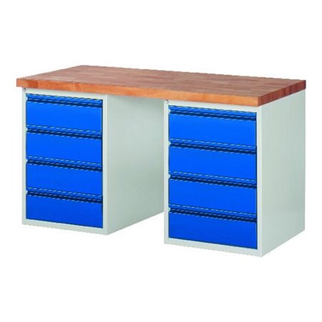 Werkbank 7509 B1500xT700xH890mm 8xSchublade 8x180 RAL7035 / RAL5010