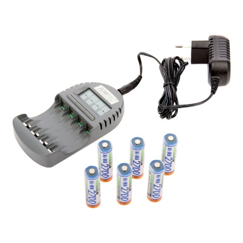 JUMTEC Ladegerät Set 2 mit 6 Mignon NimH-Akkus