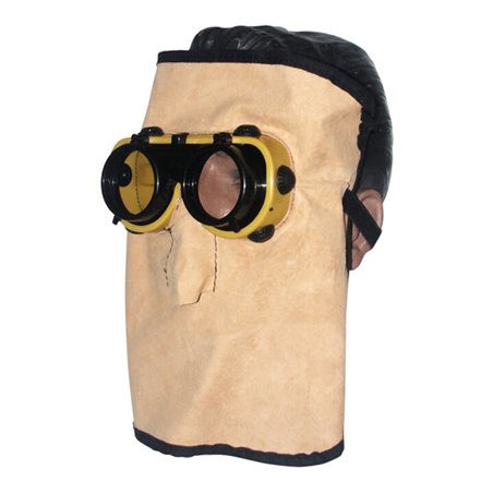 Ledermaske/Brillenmaske kurz mit Haube Glas D 50 mm