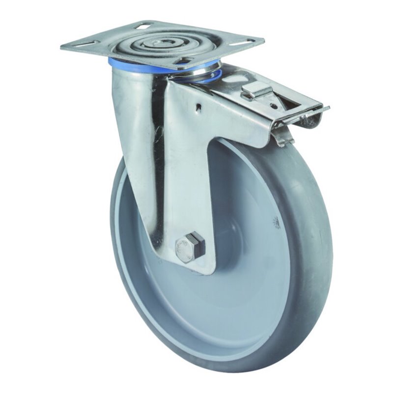 BS Rollen Lenkrolle m.Totalfestst. Rad, Durchmesser 125mm H120.B43, 100kg Edelstahl