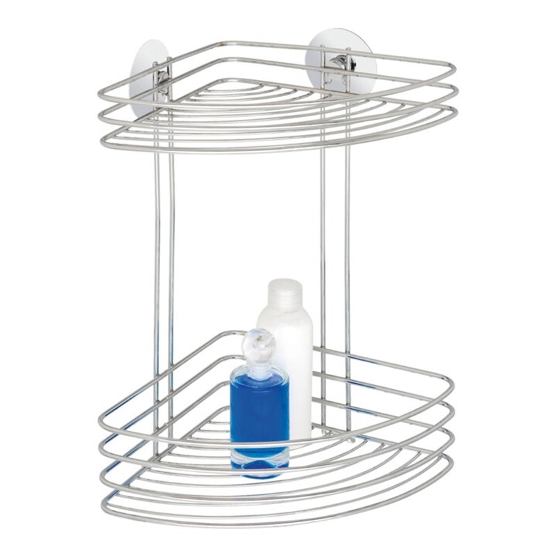 WENKO Turbo-Loc Eckablage 2 Etagen, Silber glänzend Befestigen ohne Bohren Draht - Bad