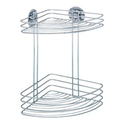 WENKO Turbo-Loc Eckablage 2 Etagen, Silber glänzend Befestigen ohne Bohren Draht - Bad