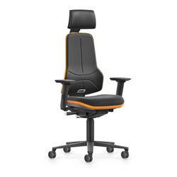 bimos Arbeitsstuhl XXL orange mit Rollen Supertec mit Kopfst. u. Armlehnen