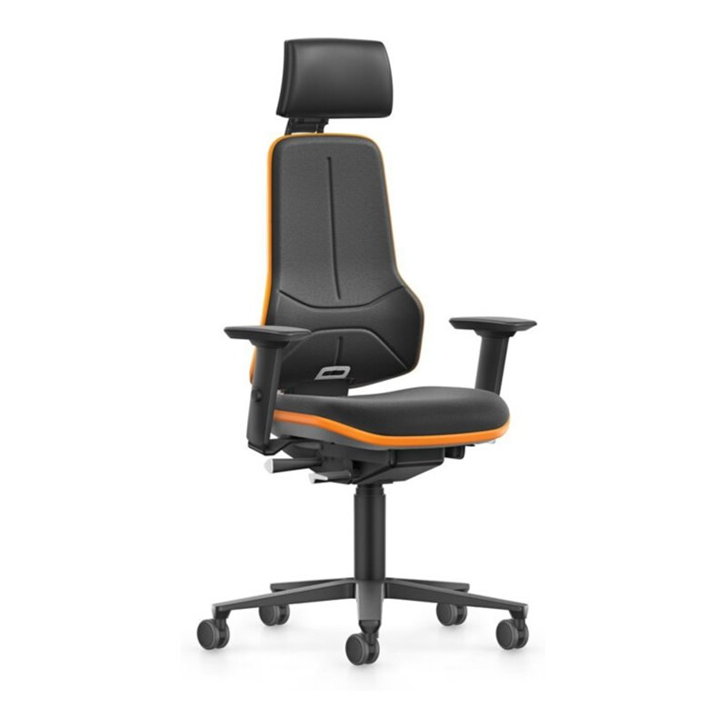 bimos Arbeitsstuhl XXL orange mit Rollen Supertec mit Kopfst. u. Armlehnen