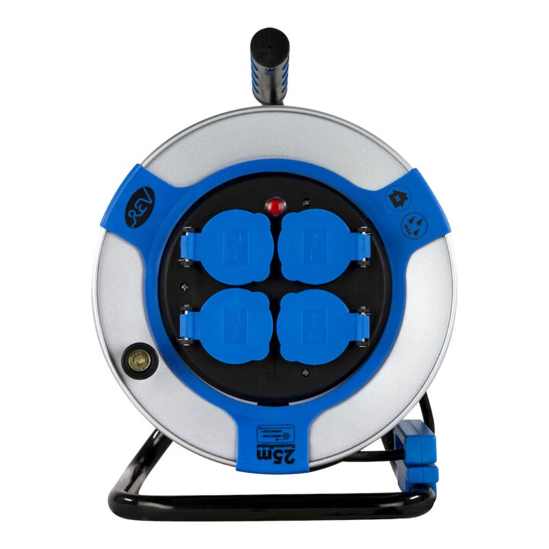 REV Kabeltrommel 25m Stahl IP44 4-fach st-bl H05VV-F 3G1,5