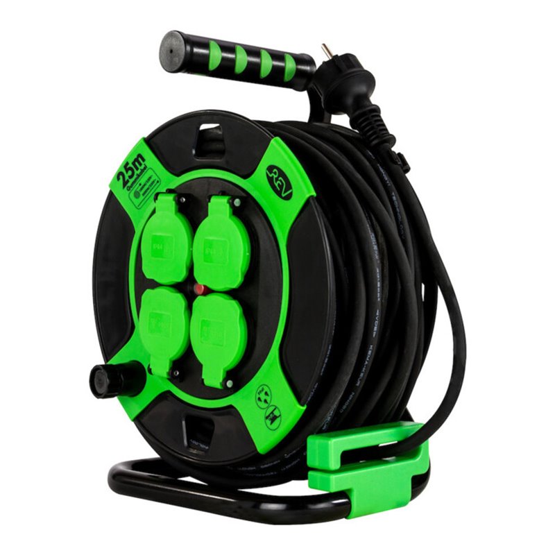 REV Kabeltrommel 25m 4-fach IP 44 Kunststoff H05RR-F 3G1,5 sw-gn
