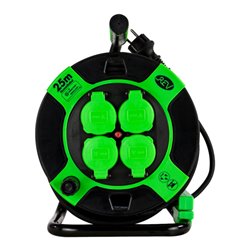 REV Kabeltrommel 25m 4-fach IP 44 Kunststoff H05RR-F 3G1,5 sw-gn