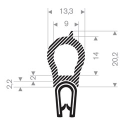 Kantenschutz flexibel schwarz, mit Moosgummi, Klemmbereich 1,0-3,0mm, 13,3x30mm,