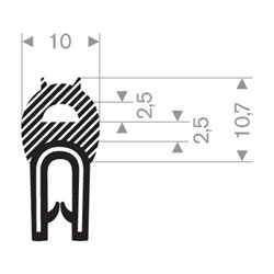 Kantenschutz flexibel schwarz, mit Moosgummi, Klemmbereich 1,0-3,0mm, 10x19mm ,
