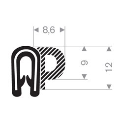 Kantenschutz flexibel schwarz, mit Moosgummi, Klemmbereich 1,0-3,0mm, 16x12mm ,