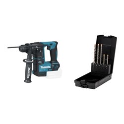 Makita Akku-Bohrhammer DHR243RTJ, Solo-Version + Premium SDS-Plus Hammerbohrer-Set, 5-tlg.