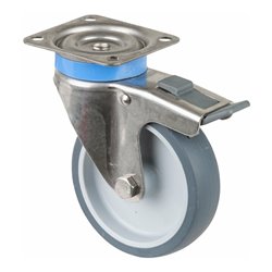 BS Rollen Lenkrolle G120.A80 mit Totalfeststeller mit Platte, Ø 100 B 28mm, 60kg, Gummi