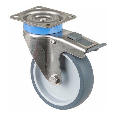 BS Rollen Lenkrolle G120.A80 mit Totalfeststeller mit Platte, Ø 100 B 28mm, 60kg, Gummi