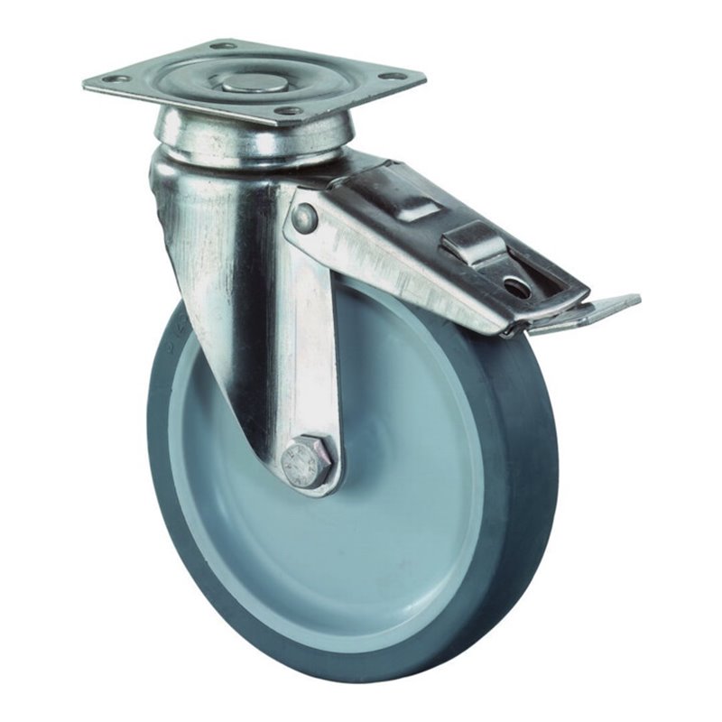 BS Rollen Lenkrolle G120.A80 mit Totalfeststeller mit Platte, Ø 125, B 28mm 70kg, Gummi