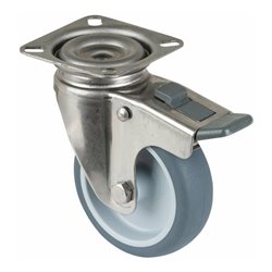 BS Rollen Lenkrolle G120.A80 mit Totalfeststeller mit Platte, Ø 75 B 24mm, 60kg, Gummi