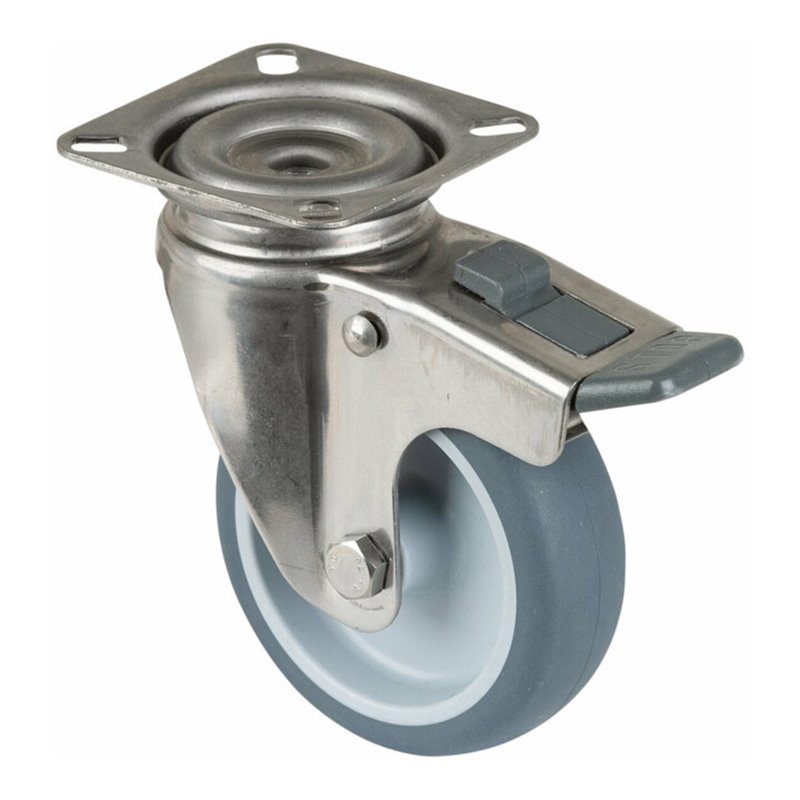 BS Rollen Lenkrolle G120.A80 mit Totalfeststeller mit Platte, Ø 75 B 24mm, 60kg, Gummi