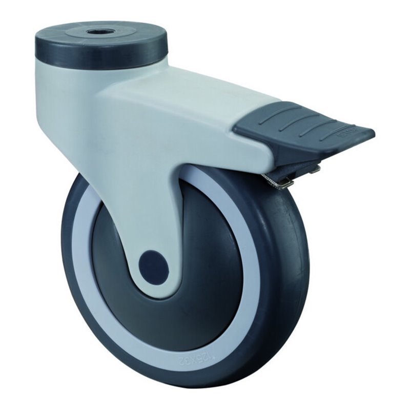 BS Rollen Lenkrolle C121.A82 mit Totalfeststeller mit Rückenloch, Ø 125 B 32mm, 120kg, Gummi