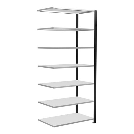 Schulte Anbauregal Schraubsystem MULTIplus150, 7 Fachböden, beidseitig nutzbar, Tiefe 600 mm, Aussteifung durch Längenriegel, mi