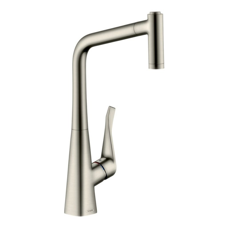 hansgrohe Spültisch-Einhebelmischer 320 Metris M71 EcoSm. m Ausz-br, 2jet, 5,8 l/m., Edelstahl-Optik
