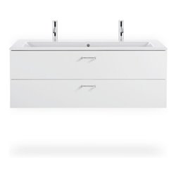 Duravit Möbelwaschtisch Me by Starck 123x49cm, 2 HL, m ÜL, Hahnlochbank, weiß