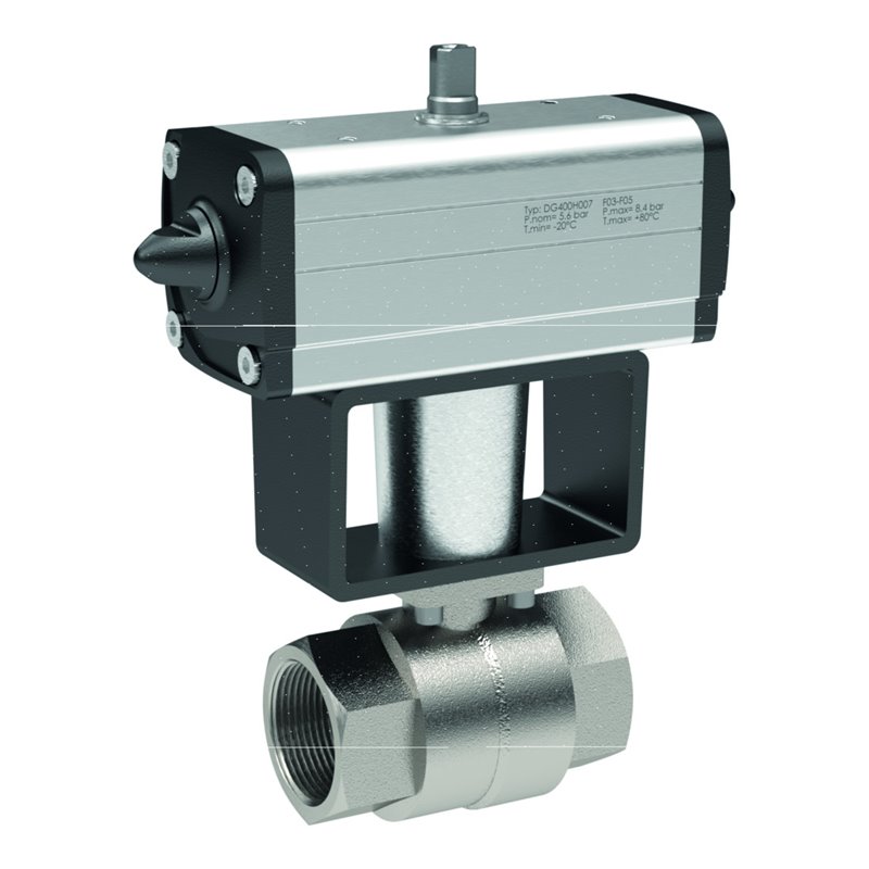 RIEGLER Edelstahlkugelhahn mit pneumatischem Stellantrieb, doppeltwirkend