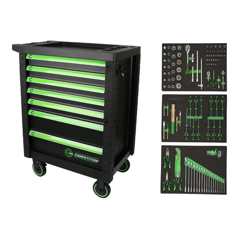KS Tools COMPETITION Werkstattwagen mit 7 Schubladen und 119 Premium-Werkzeugen