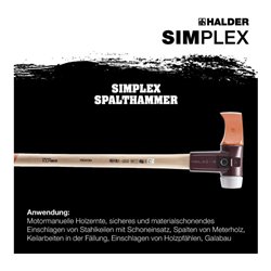 Halder Spalthammer L.850mm Simplex Hickorystiel 4100g m.Stielschutz