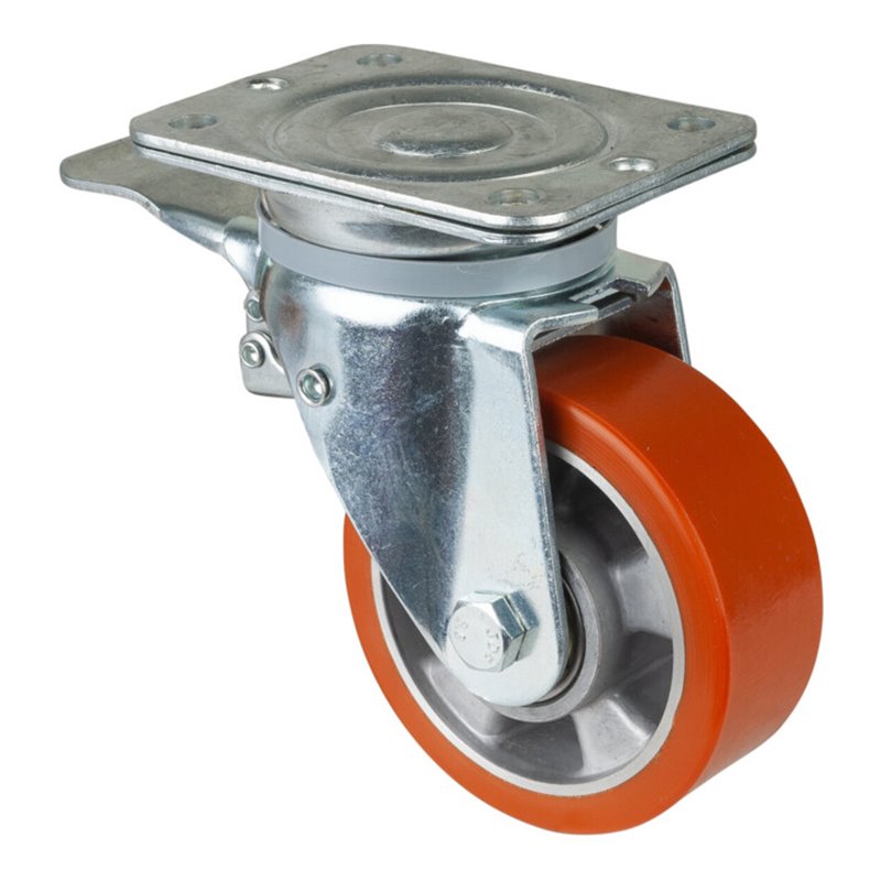 BS Rollen Lenkrolle m.Feststeller D.125mm Trgf. 450kg Guß-PU-bandage Platte 138x110mm