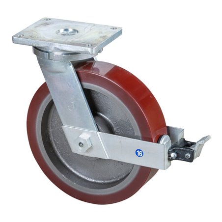 BS Rollen Schwerlastlenkrolle D.400mm Trgf.3500kg m.Feststeller Guß-PU Platte L255xB200mm