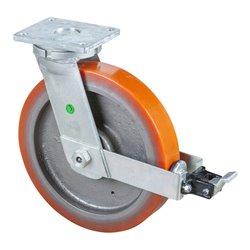 BS Rollen Schwerlastlenkrolle D.400mm Trgf.2500kg m.Feststeller Guß-PU Platte L200xB160mm