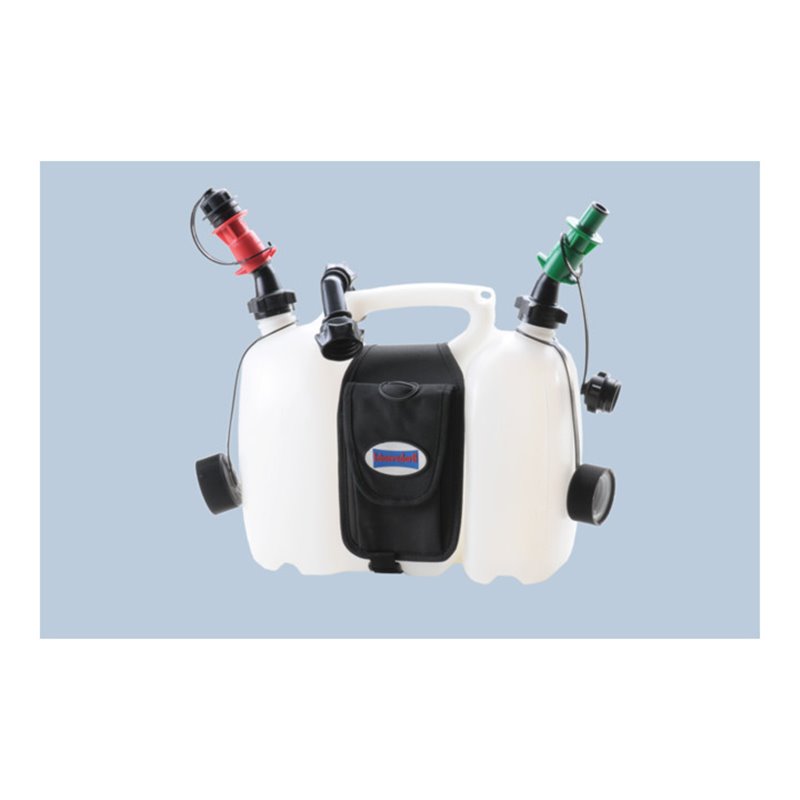 Hünersdorff Doppelkanister PROFI 6+3 L, HD-PE natur mit Satteltasche + Einfüllsysteme