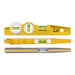 STABILA Wasserwaage Type 81 SV REM W360 Torpedo 25 cm mit Seltenerd-Magnetsystem drehbarer Winkel-Libelle und Gürteltasche