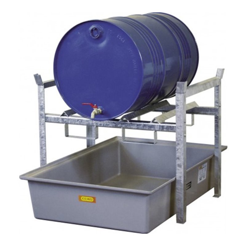 CEMO Fassregal Typ 400 + Fassauflage 2 x 200 l Fass + GFK-Auffangwanne 220 l