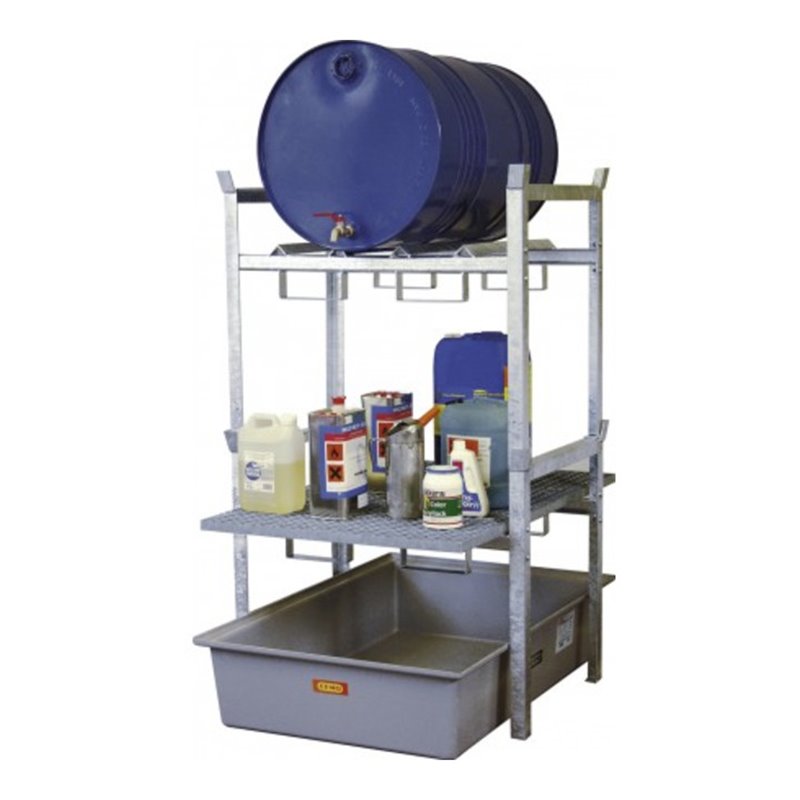 CEMO Fassregal Typ 400 + Fassauflage 2 x 60 l Fass + GFK-Auffangwanne 200 l