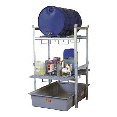 CEMO Fassregal Typ 400 + Fassauflage 2 x 60 l Fass + GFK-Auffangwanne 200 l